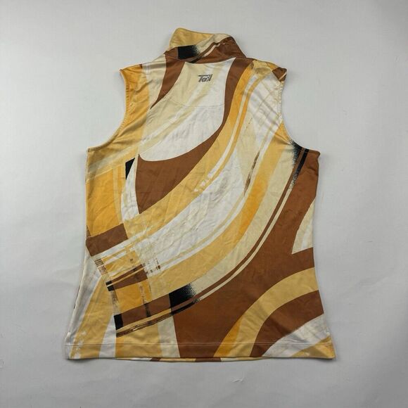 Tail Multicolor Sleeveless Golf Polo Tank 1/4 Zip Neck Yellow Brown Stretch Sz M - Picture 9 of 10